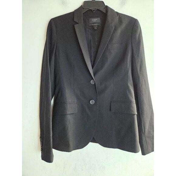 J.Crew 1035 BI Stretch Women Tollogno 1900 Black Wool 2 Button Blazer size 4 - Picture 2 of 10